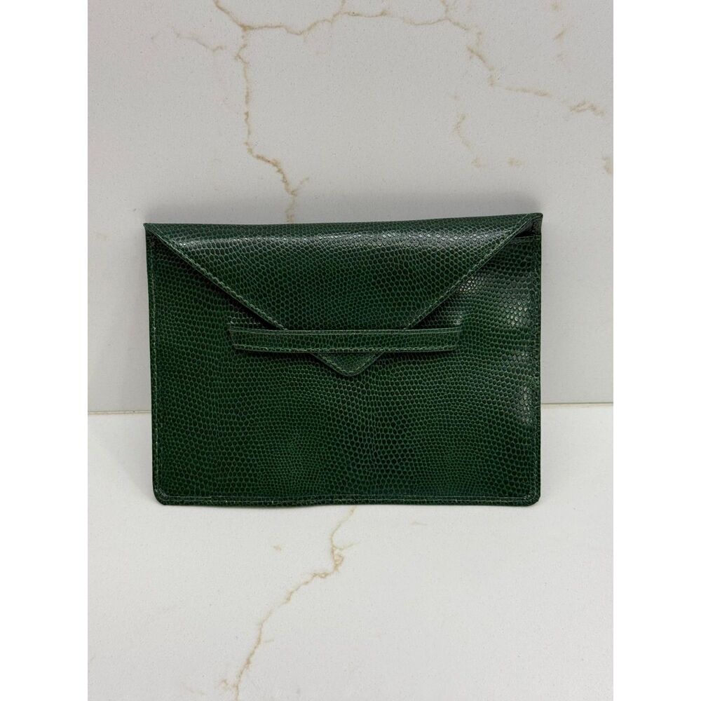 Vintage Green Lizard-Embossed Envelope Clutch